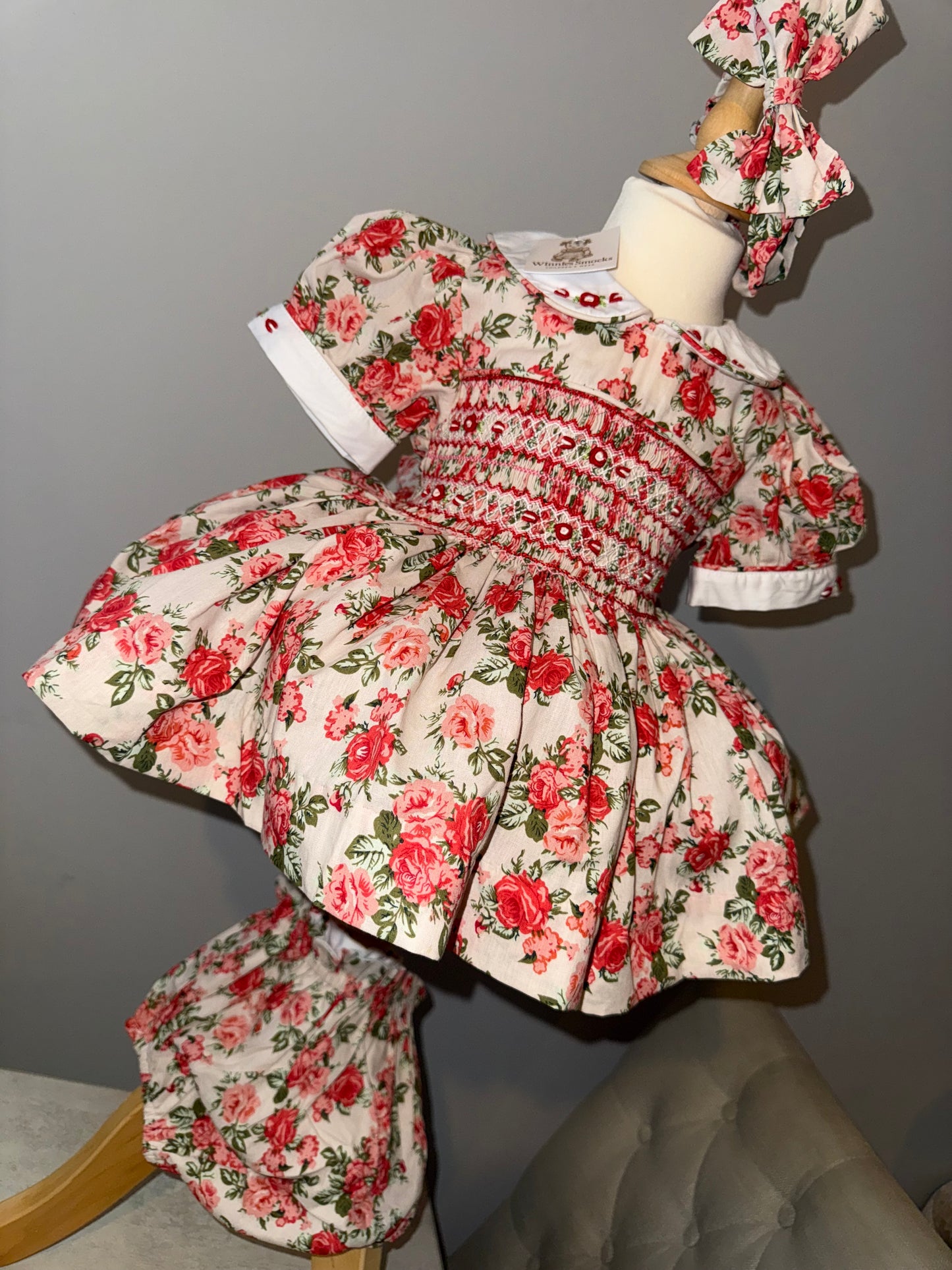 Red floral smock dress