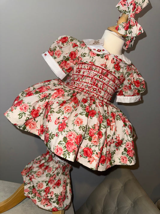Red floral smock dress
