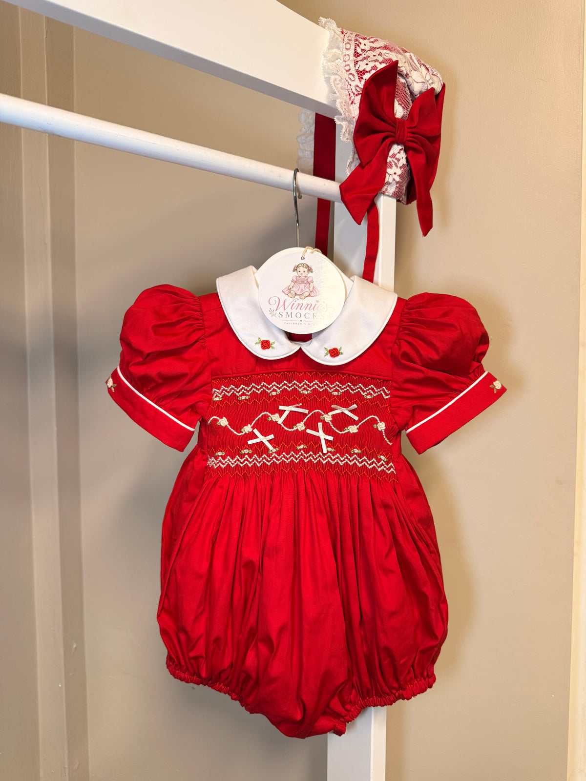 Red bow romper hi