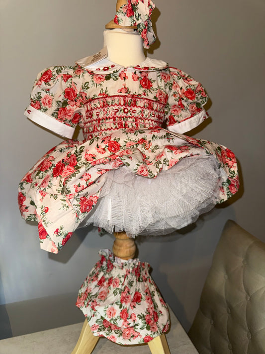 Red floral smock dress